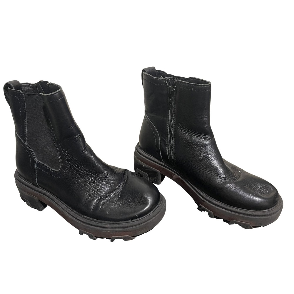 White Mountain Righteous Black Leather Lug Sole Ankle Boots Womens 6M W33143